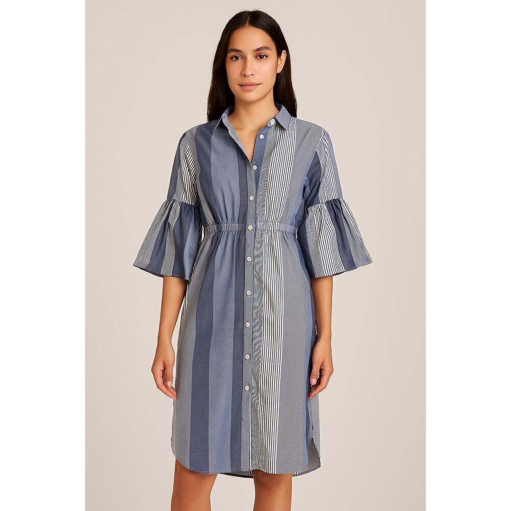 BCBGMAXAZRIA Striped Bell Sleeve Shirt Dress – XS